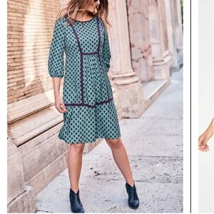 Boden Blue Navy Floral 3/4 Sleeve Dress Plus Size 18